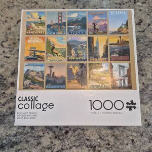 Buffalo Games, Classic Collage Brilliant Travel 1000 pc Jigsaw Puzzle, EUC